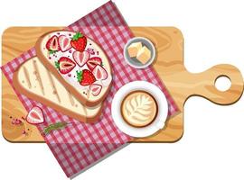 Top view of breakfast set on a cutting board isolated vector