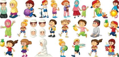 Children doing different activities cartoon character set on white background vector