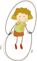 A doodle kid jumping rope cartoon character isolated vector