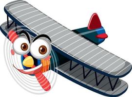 Vintage aircraft with face expression cartoon character on white background vector