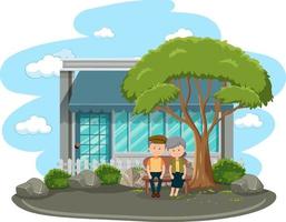 Old couple sitting in the park isolated vector