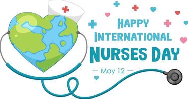 Happy international nurses day font with the earth in heart shape vector