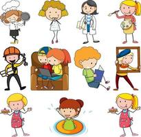 Set of different doodle kids cartoon character vector