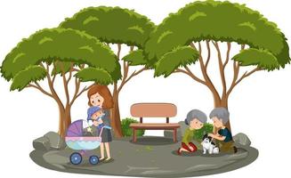 Mother with her children in the park isolated vector