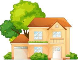 Front of a house with many tree isolated on white background vector