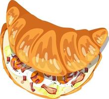 Top view of croissant with egg and bacon inside vector