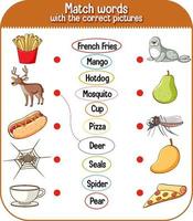 Match words with the correct pictures game for kids vector