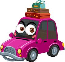 Pink vintage car cartoon character with face expression on white background vector