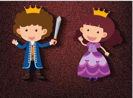 Little knight and princess cartoon character on red background vector