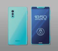 front and side view, realistic smartphone mockup with padlock security vector