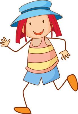 A girl wearing hat cartoon character in hand drawn doodle style