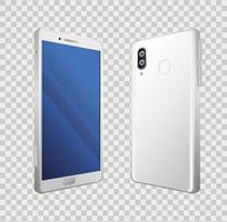 front and side view, realistic smartphones mockup vector