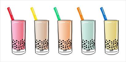 Bubble milk tea, Pearl milk tea , Different sorts of Boba. Yummy drinks. vector