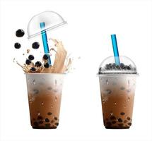 té con leche de burbujas, té con leche de perlas, diferentes tipos de boba. deliciosas bebidas. vector