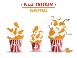 Fried chicken meat. Fast food menu design elements. vector