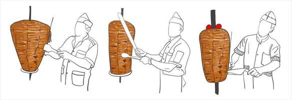 Shawarma cooking and ingredients for kebab. vector