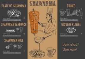 Shawarma cooking and ingredients for kebab. vector