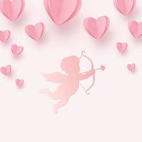 Gently pink-red hearts and cupid on a pink background vector