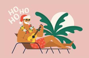 Summer holiday vacation with santa claus. Flat vector illustration.