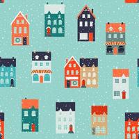 Winter houses for Christmas and Christmas fabrics and decor. Seamless pattern. vector