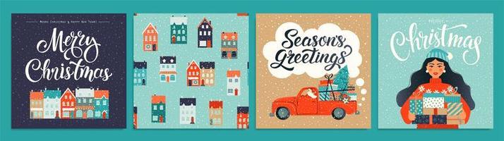 Christmas and New Year Template Set for Greeting Scrapbooking, Congratulations, Invitations, Tags, Stickers, Postcards. Christmas Posters set. Vector illustration.