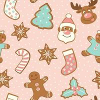 Set of cute gingerbread cookies for christmas. Isolated on white background. Vector seamless pattern.