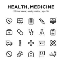 conjunto de iconos de línea de medicación o salud vector