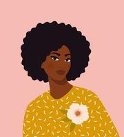 hermosa mujer negra. joven afroamericano. retrato de mujer joven con bello rostro y cabello. vista lateral. aislado en un fondo beige vector
