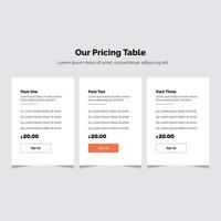 Vector Pricing table template design in modern style