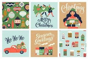 conjunto de plantillas de Navidad y año nuevo para scrapbooking de saludo, felicitaciones, invitaciones, etiquetas, pegatinas, postales. Conjunto de carteles de Navidad. ilustración vectorial.
