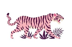 tigre y hojas tropicales. ilustración vectorial de moda. vector