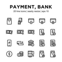 Bank or payment line icon set vector