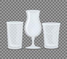 Transparent empty cup and glasses mockup vector