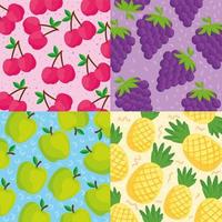 Tropical fruit pattern background set vector