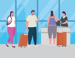 personas en el aeropuerto de pie para registrarse vector