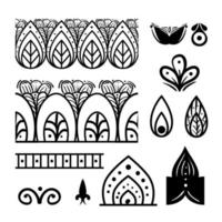 traditional floral motif Indian icon set vector