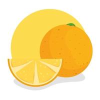 rodaja y naranja entera, fruta fresca y sana vector