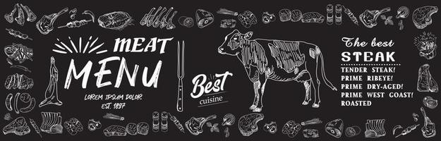 Steak menu for restaurant and cafe. Food flyer. vector