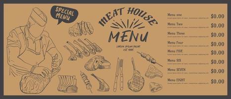 Steak menu for restaurant and cafe. Food flyer. vector