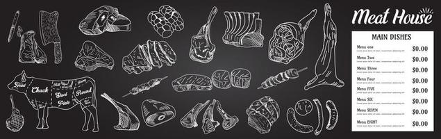 Butcher shop blackboard Cut of Beef Meat. vector