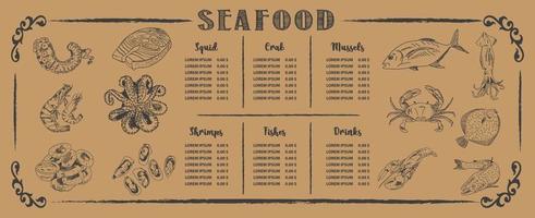 seafood restaurant menu template. Vector.