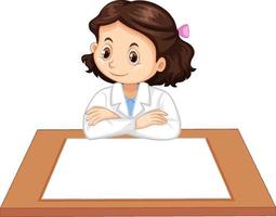 Scientist girl uniform with blank paper on the table vector