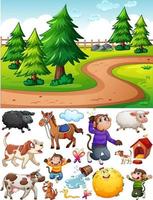 Blank nature scene with isolated cartoon character and objects vector