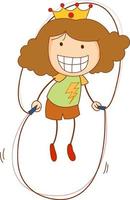 A doodle kid jumping rope cartoon character isolated vector