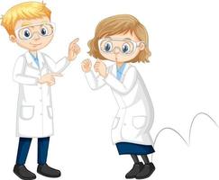 Two young scientist doing jumping experiment vector