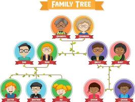 Diagram showing three generation family tree vector