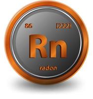 Radon chemical element. Chemical symbol with atomic number and atomic mass. vector