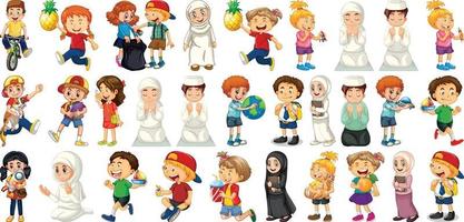 Children doing different activities cartoon character set on white background vector