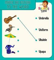 Match the picture to the word worksheet for children vector