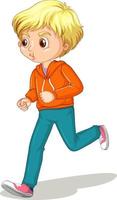 Boy doing running exercise cartoon character isolated vector